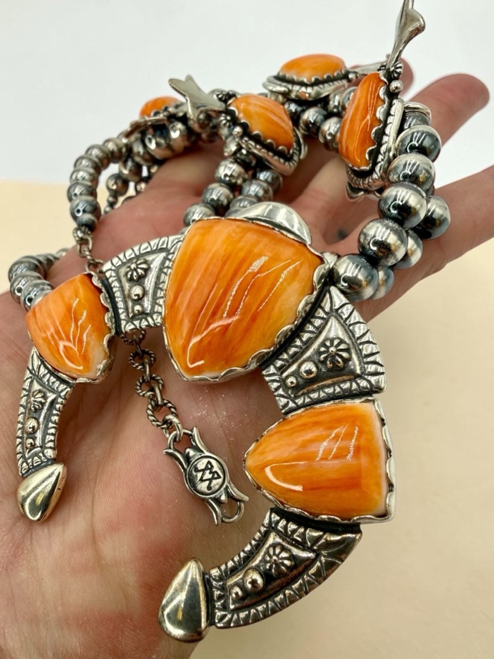 Carolyn Pollack Relios 925 Spiny Oyster Squash Blossom Necklace 18”-20” 131 gram - Picture 11 of 17
